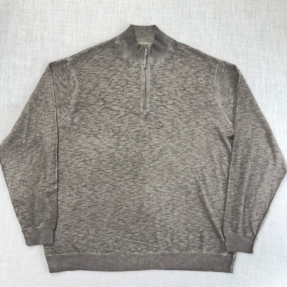 Tommy Bahama Jeans Mens XXL Tall Gray Taupe Cotton Quarter Zip Sweater‎